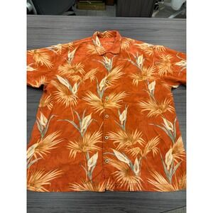 Tommy Bahama 100% Silk Hawaiian Camp Shirt Orange Floral Men's XL